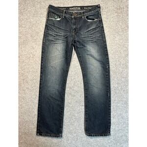 Ring of Fire Mens Slim Straight Dark Wash Whiskered Denim Jeans 32x30